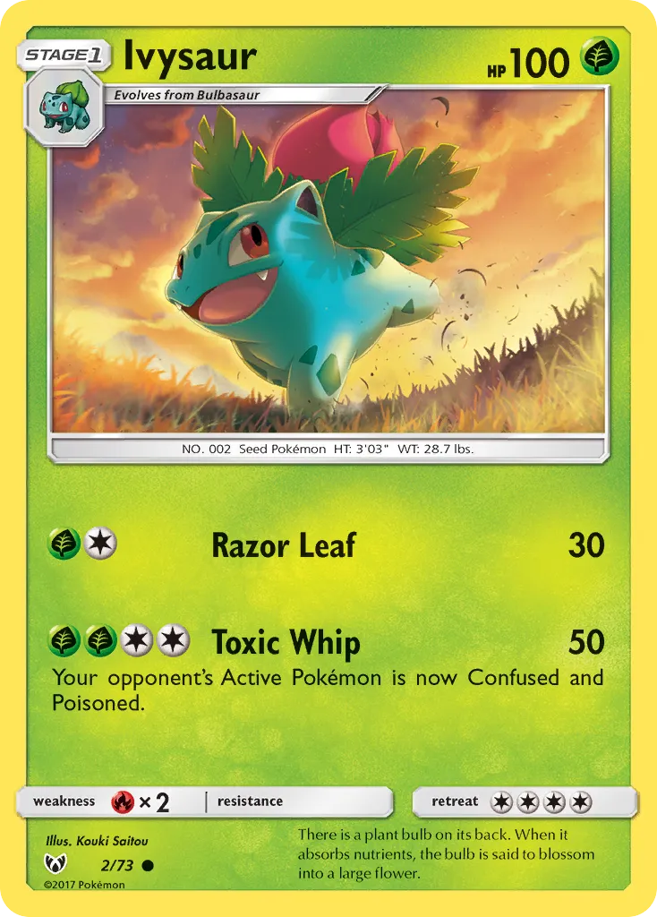 2017 Shining Legends Ivysaur Common #02/73 Common card image