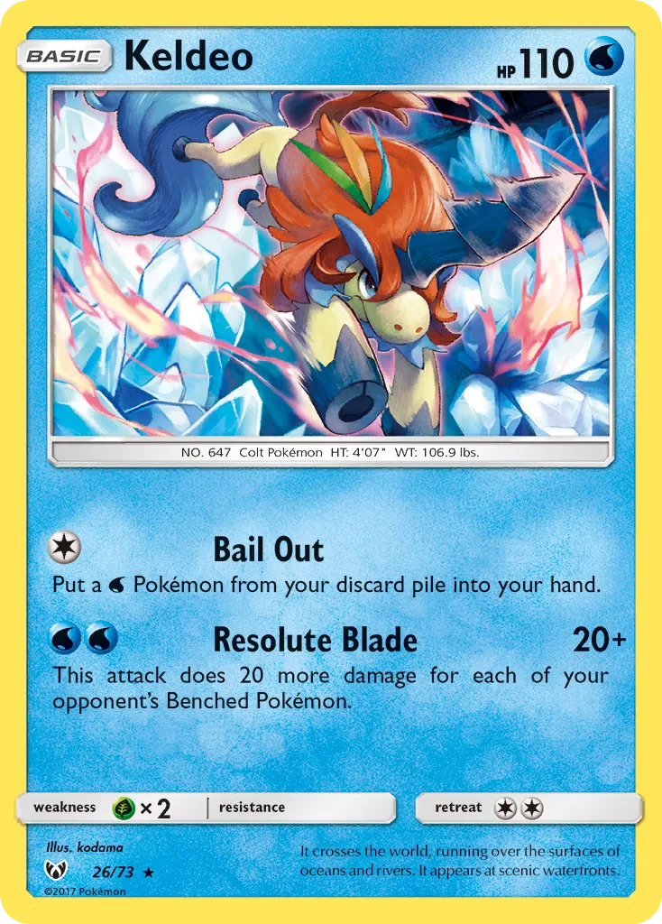 2017 Shining Legends Keldeo #26/73 Rare Holo card image