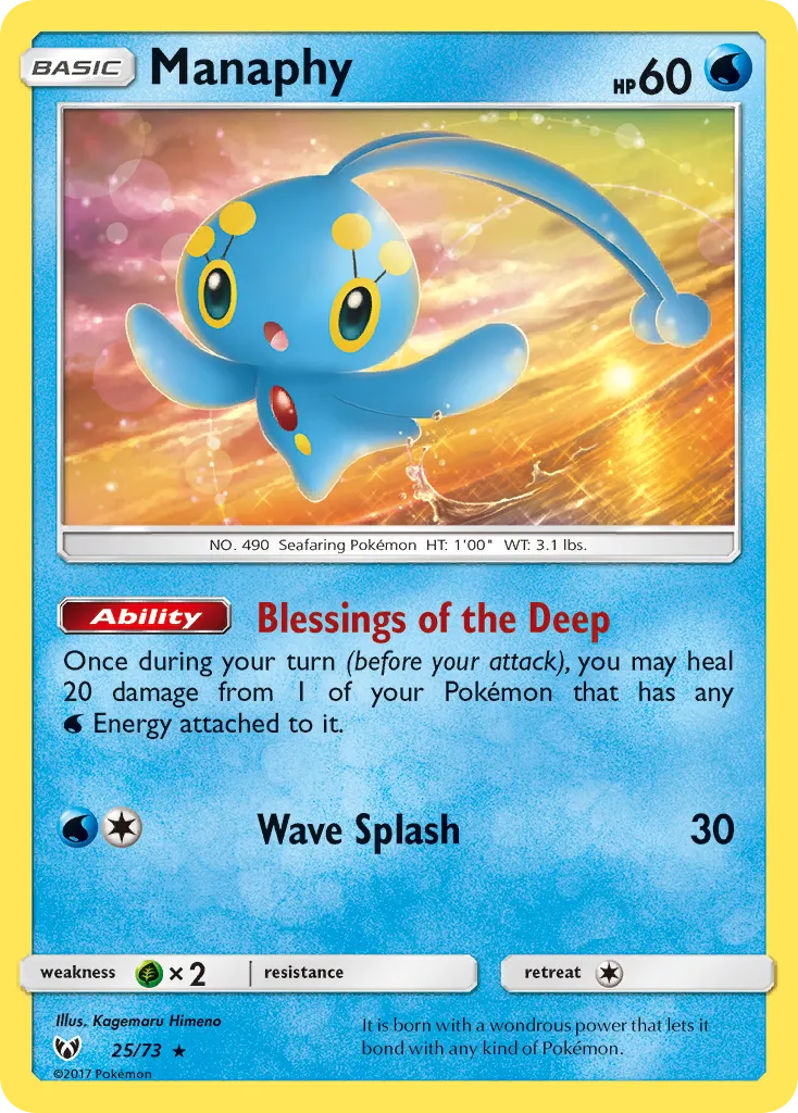 2017 Shining Legends Manaphy #25/73 Rare Holo card image
