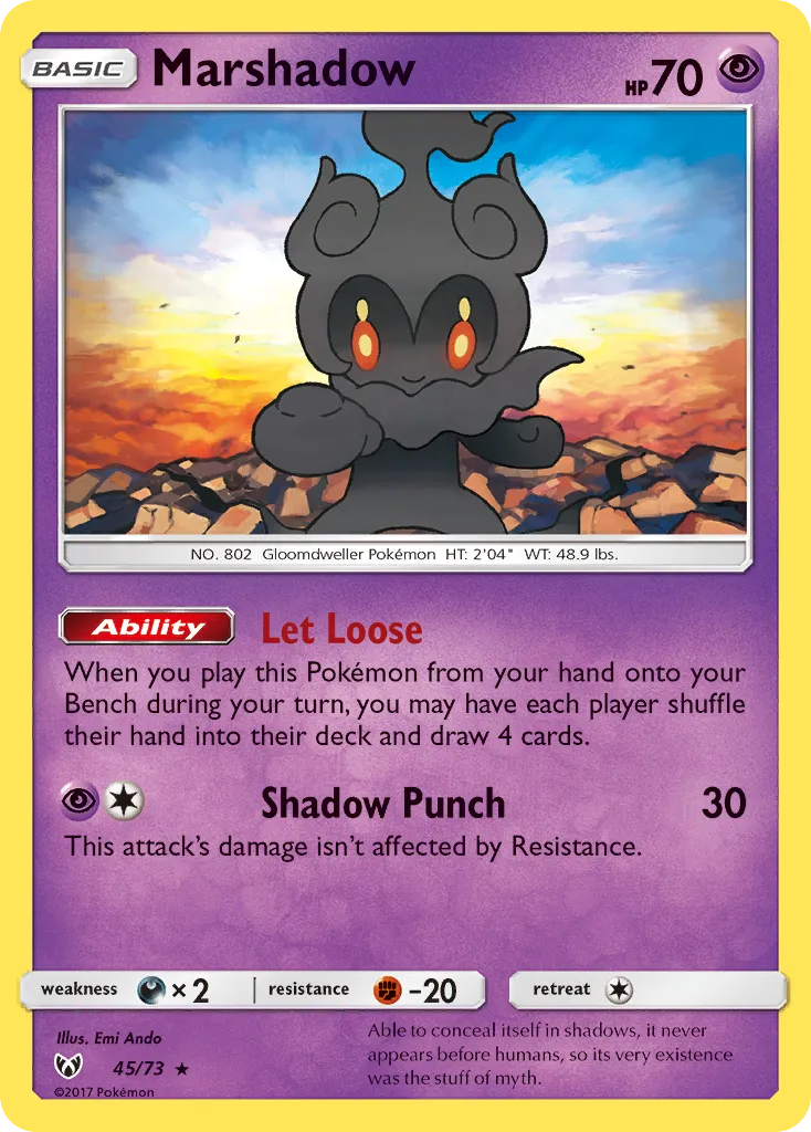 2017 Shining Legends Marshadow Rare Holo #45/73 Rare Holo card image