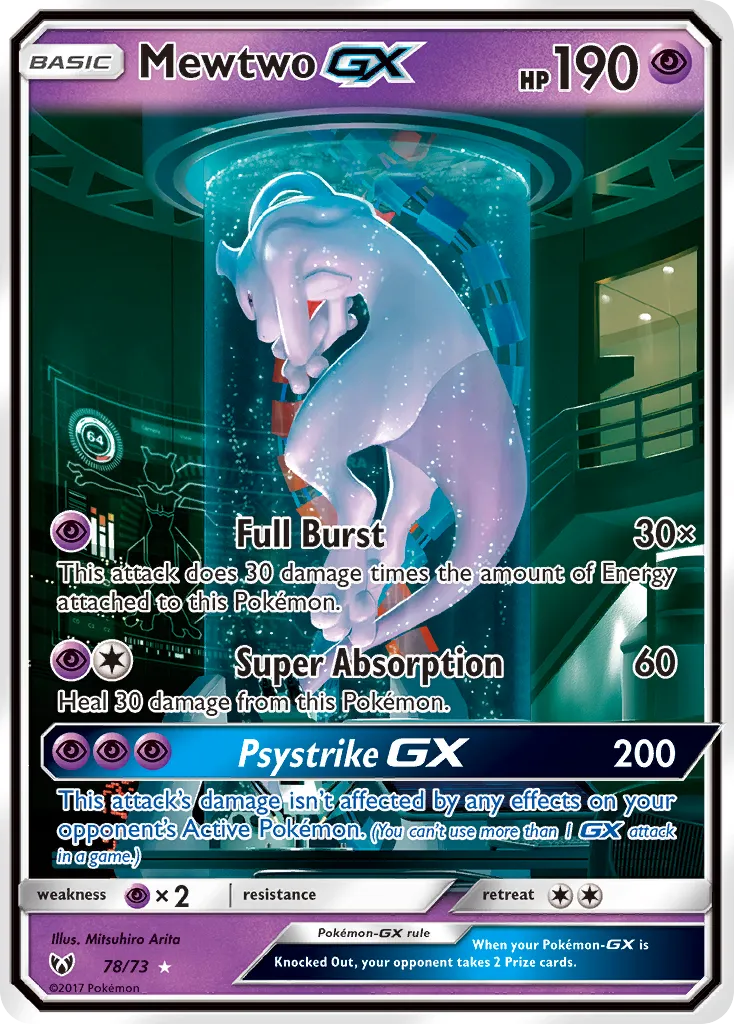 2017 Shining Legends Mewtwo-GX #39/73 Rare Holo GX card image