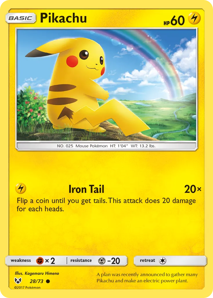 2017 Shining Legends Pikachu Common #28/73 Common card image