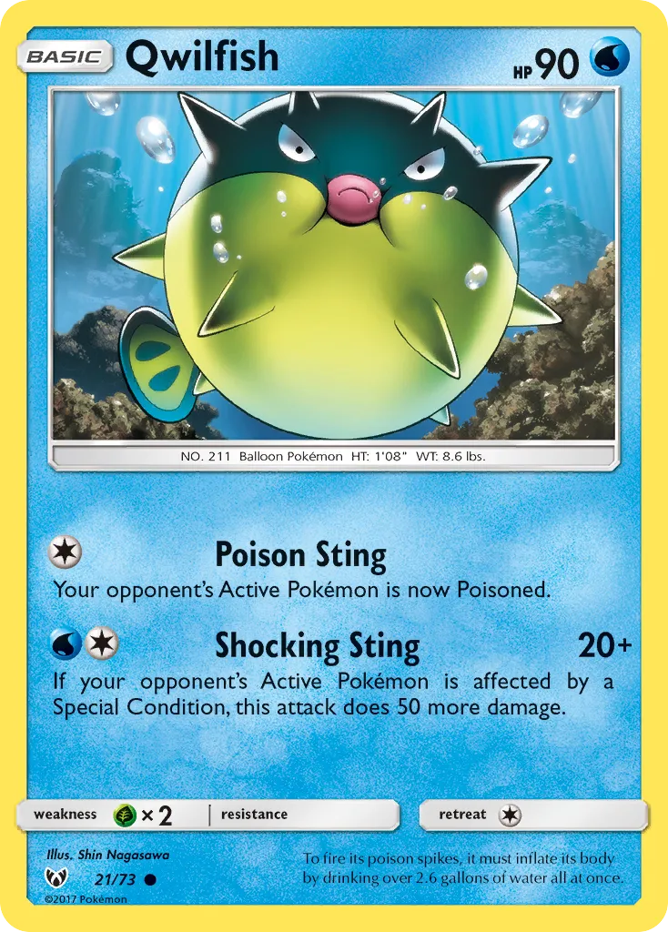 2017 Shining Legends Qwilfish #21/73 Common card image