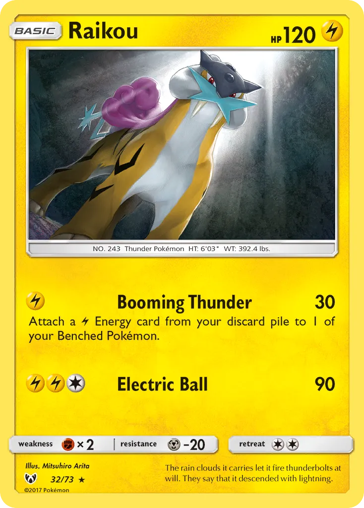 2017 Shining Legends Raikou #32/73 Rare Holo card image