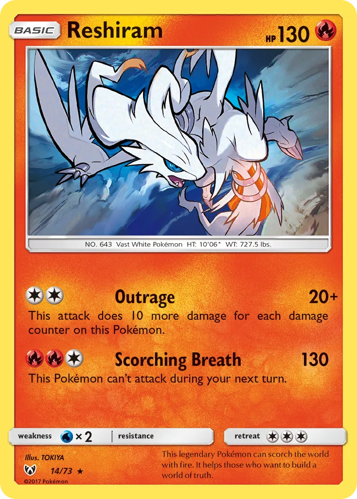 2017 Shining Legends Reshiram Rare Holo #14/73 Rare Holo card image