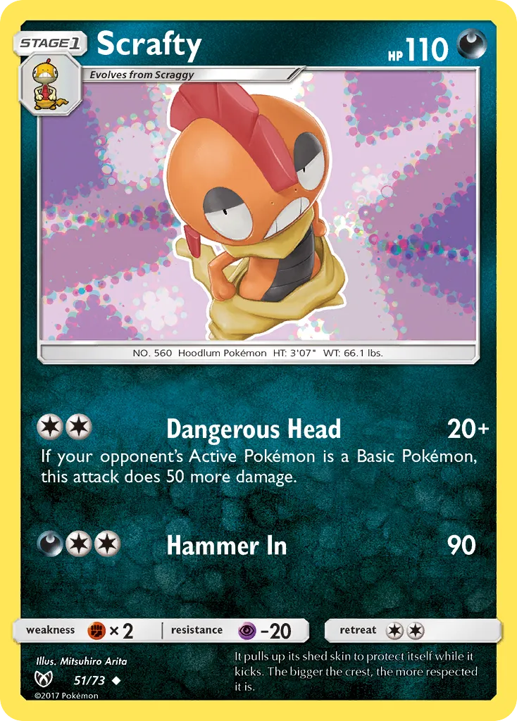 2017 Shining Legends Scrafty Uncommon #51/73 Uncommon card image