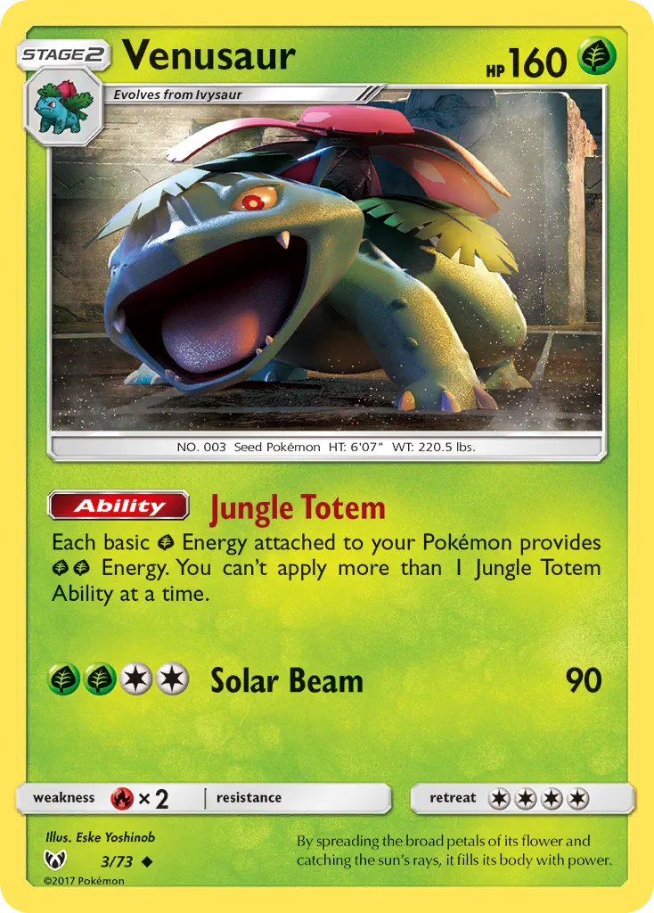 2017 Shining Legends Venusaur Uncommon #03/73 Uncommon card image