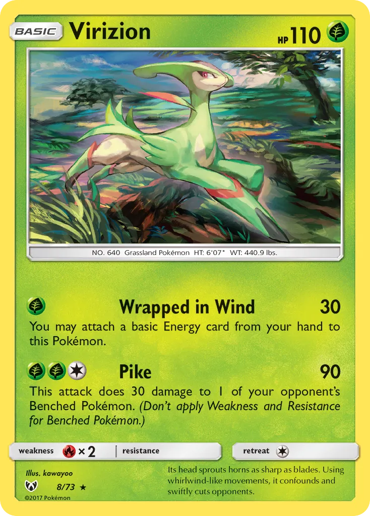 2017 Shining Legends Virizion #08/73 Rare Holo card image