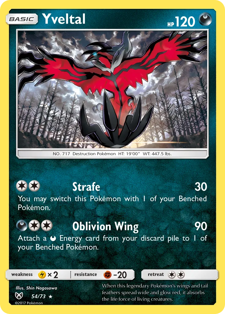 2017 Shining Legends Yveltal #54/73 Rare Holo card image