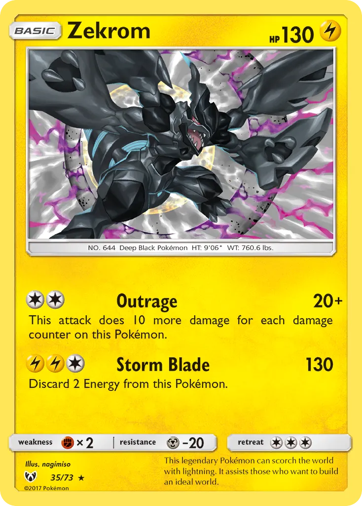 2017 Shining Legends Zekrom Rare Holo #35/73 Rare Holo card image