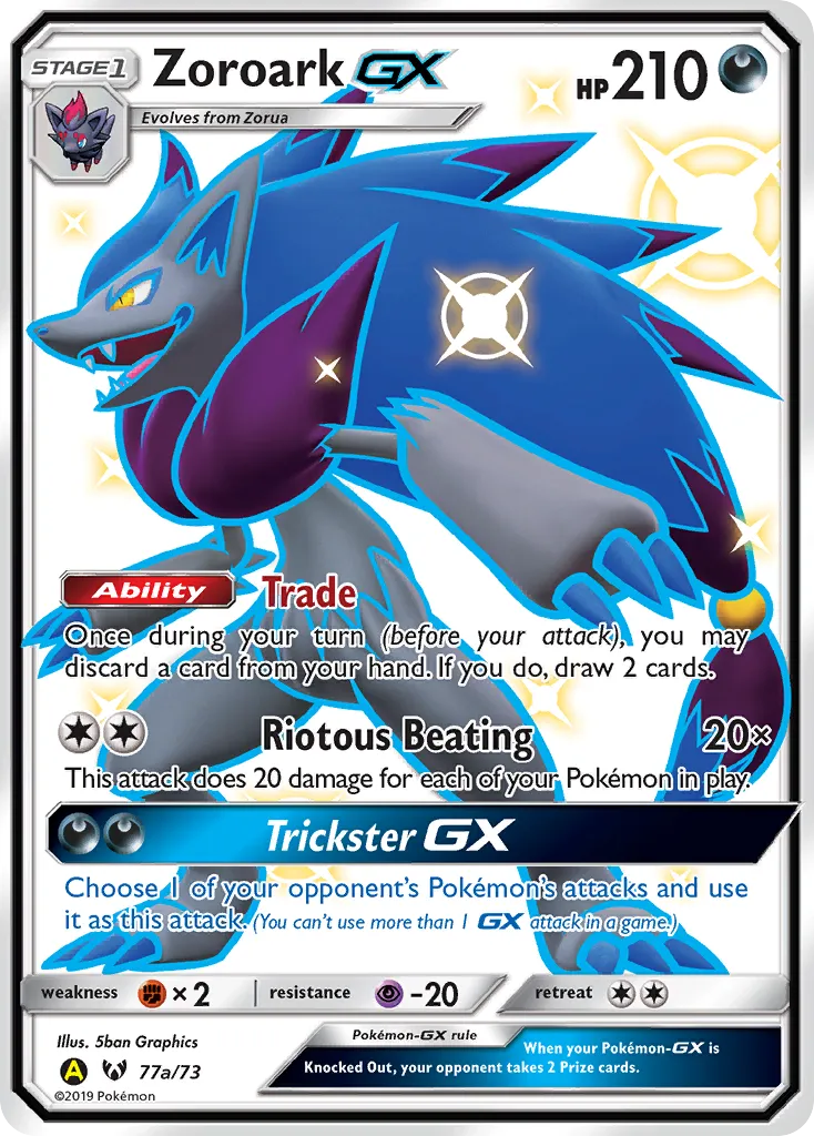 2017 Shining Legends Zoroark-GX #77A/73 Rare Ultra card image