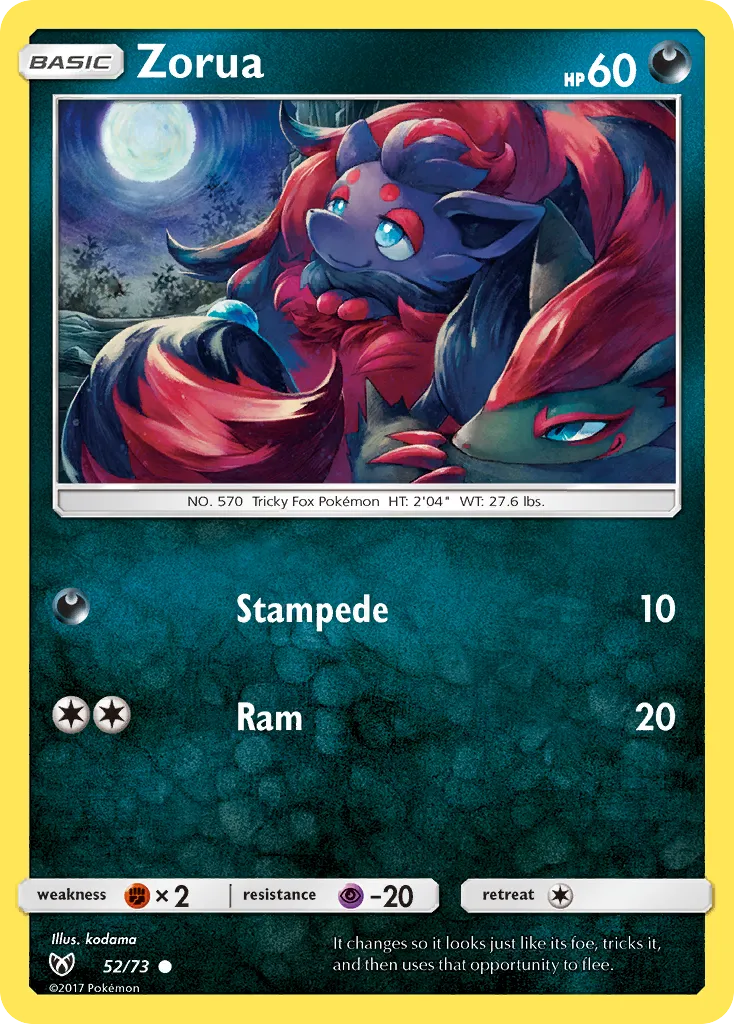 2017 Shining Legends Zorua Common #52/73 Common card image