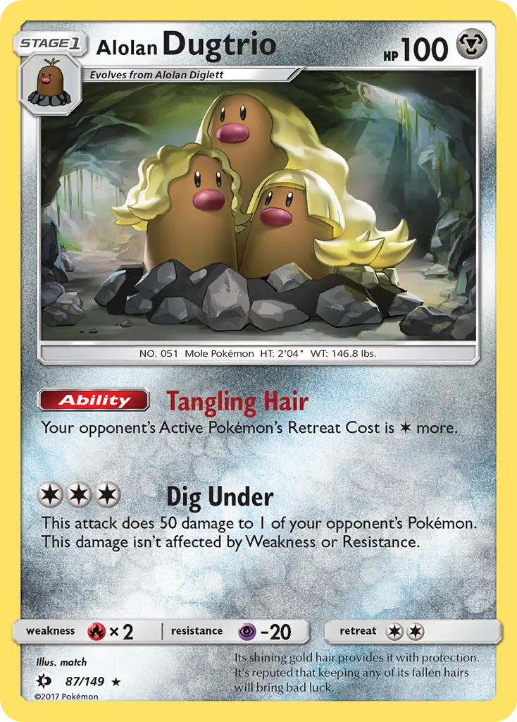 2017 Sun & Moon Alolan Dugtrio #087/149 Rare Holo card image