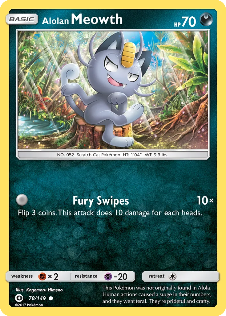 2017 Sun & Moon Alolan Meowth Common #078/149 Common card image