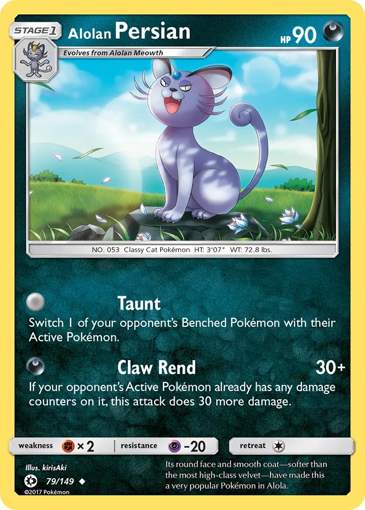 2017 Sun & Moon Alolan Persian Uncommon #079/149 Uncommon card image