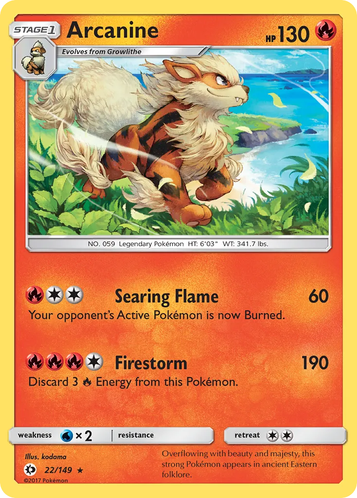 2017 Sun & Moon Arcanine #022/149 Rare Holo card image