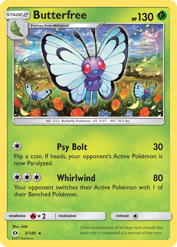 2017 Sun & Moon Butterfree Rare #003/149 Rare card image