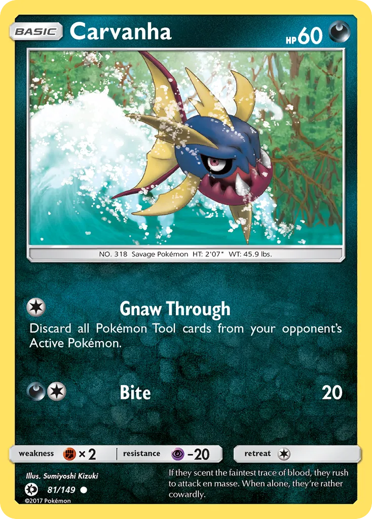 2017 Sun & Moon Carvanha Common #081/149 Common card image