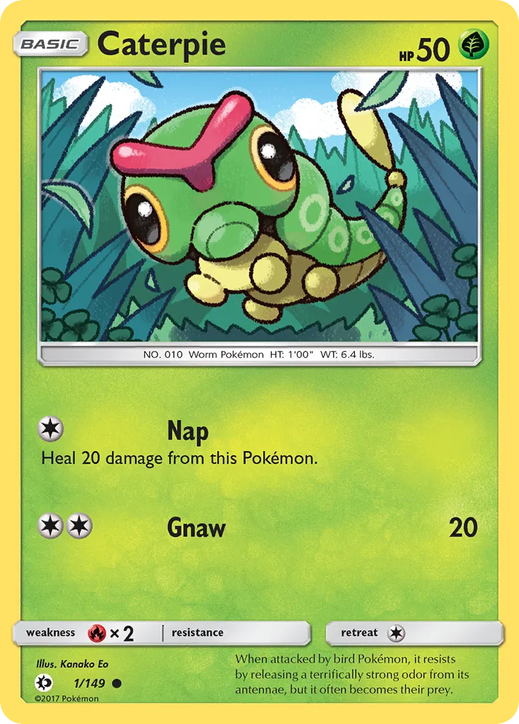 2017 Sun & Moon Caterpie Common #001/149 Common card image