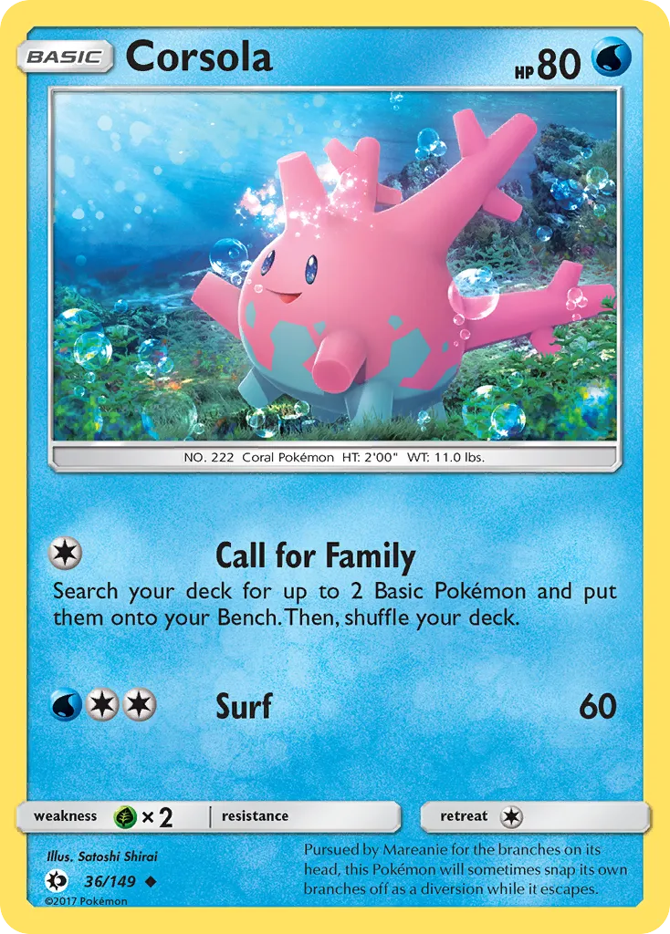 2017 Sun & Moon Corsola Uncommon #036/149 Uncommon card image