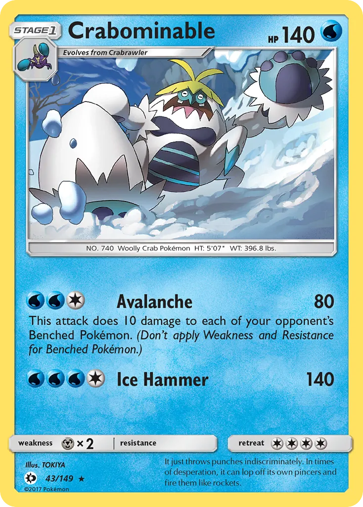 2017 Sun & Moon Crabominable Rare #043/149 Rare card image