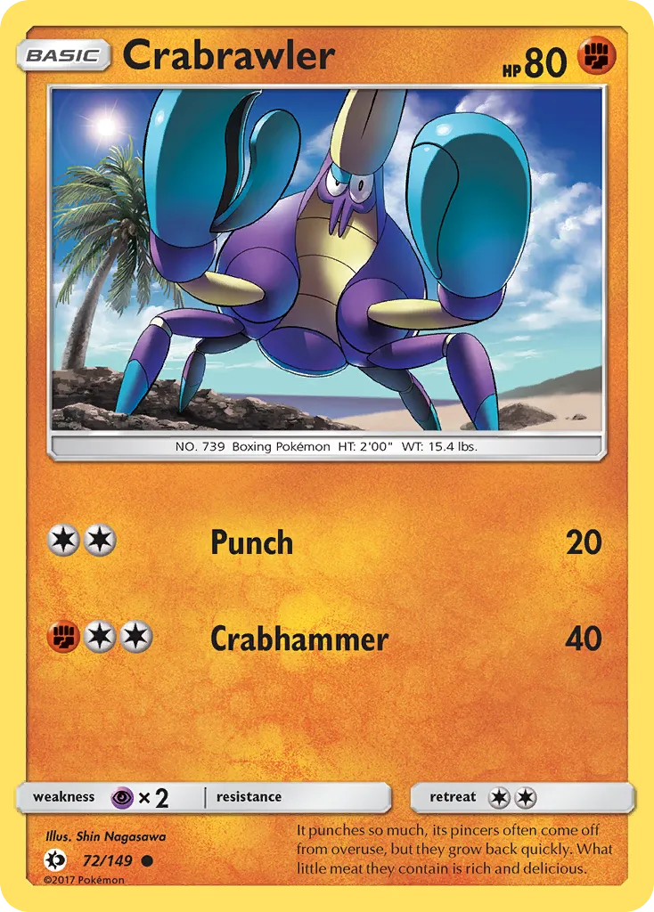 2017 Sun & Moon Crabrawler Common #072/149 Common card image