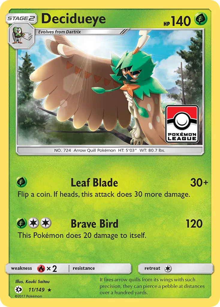 2017 Sun & Moon Decidueye Rare #011/149 Rare card image