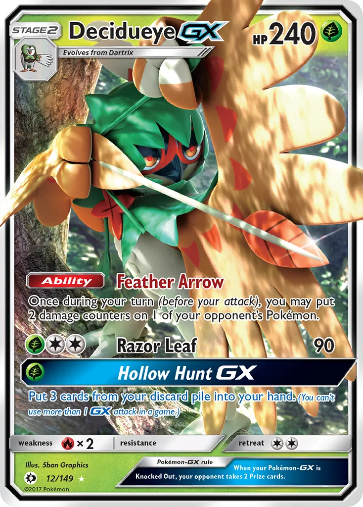 2017 Sun & Moon Decidueye-GX #012/149 Rare Holo GX card image