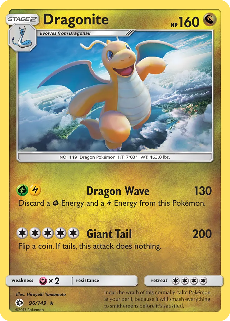 2017 Sun & Moon Dragonite #096/149 Rare Holo card image