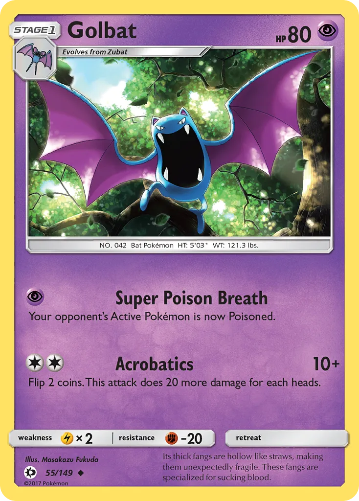 2017 Sun & Moon Golbat Uncommon #055/149 Uncommon card image