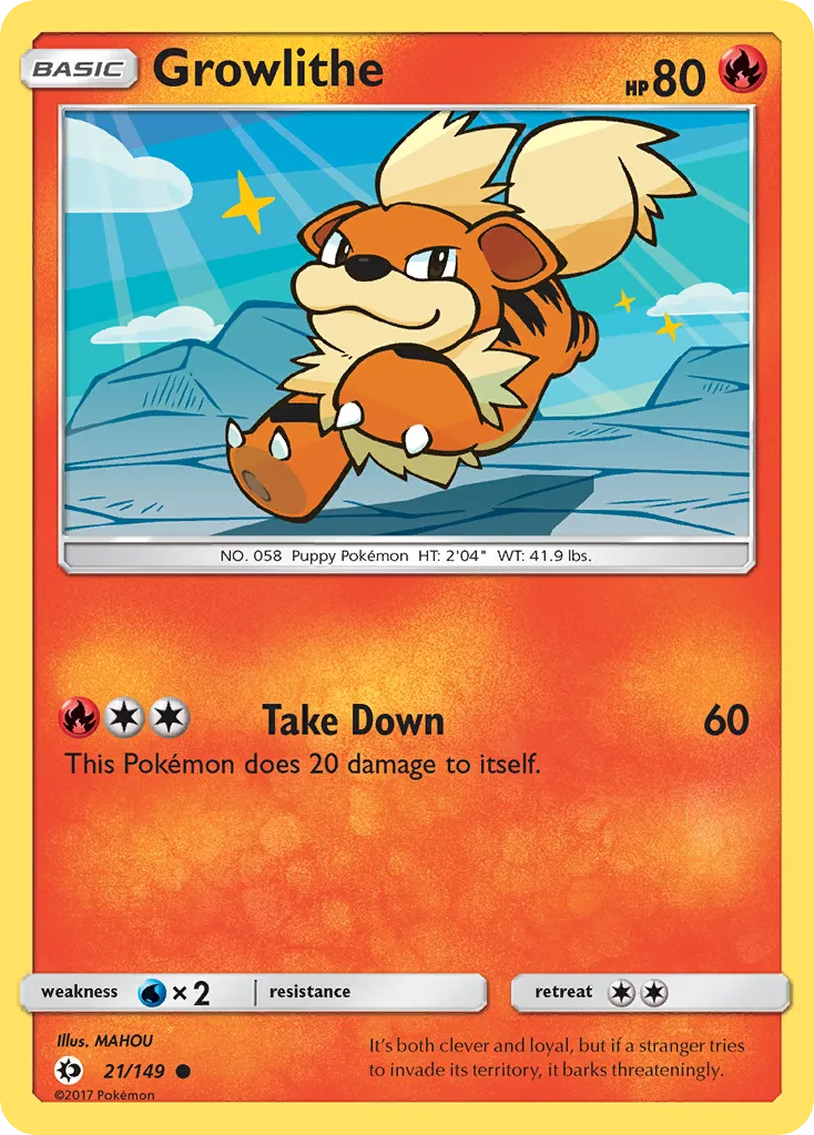 2017 Sun & Moon Growlithe Common #021/149 Common card image