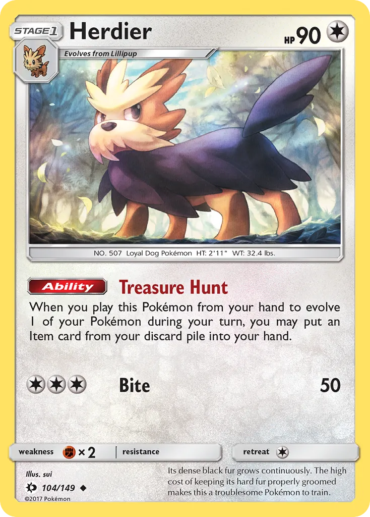 2017 Sun & Moon Herdier Uncommon #104/149 Uncommon card image