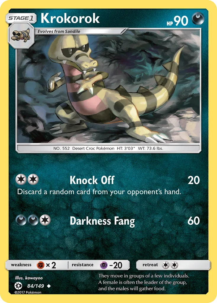 2017 Sun & Moon Krokorok Uncommon #084/149 Uncommon card image