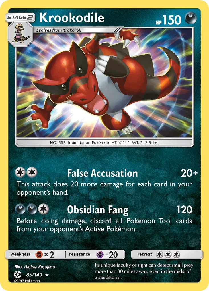 2017 Sun & Moon Krookodile #085/149 Rare Holo card image