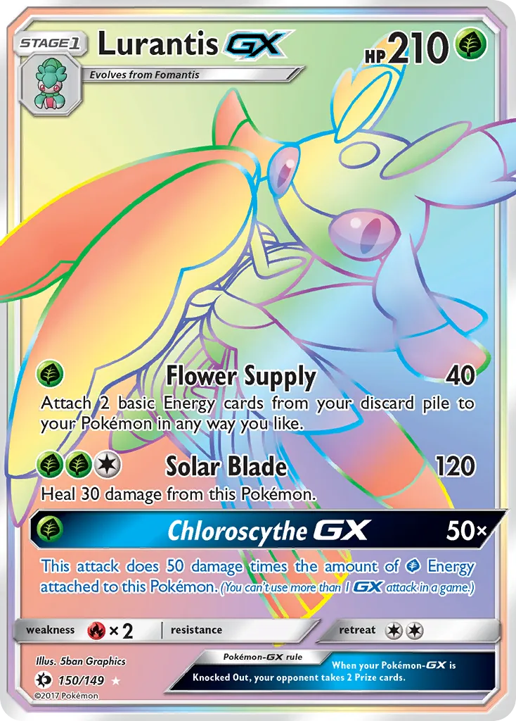 2017 Sun & Moon Lurantis-GX #150/149 Rare Rainbow card image