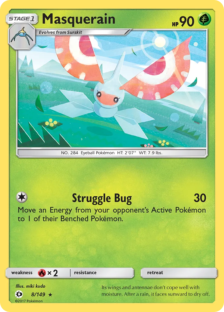 2017 Sun & Moon Masquerain Rare #008/149 Rare card image