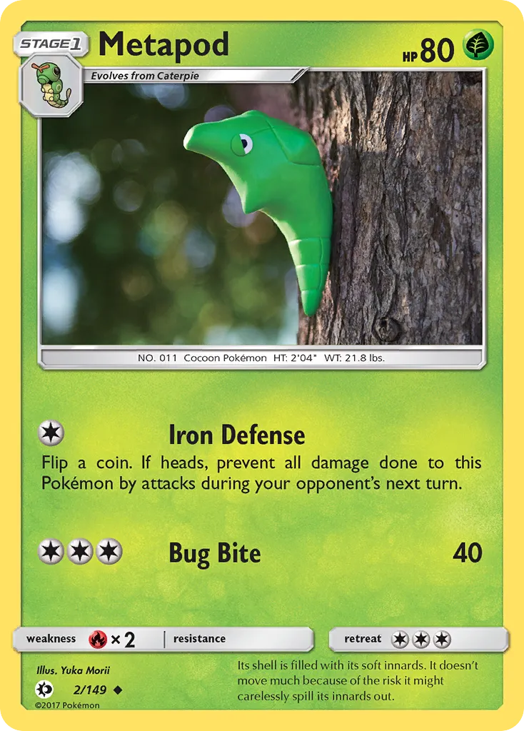 2017 Sun & Moon Metapod Uncommon #002/149 Uncommon card image