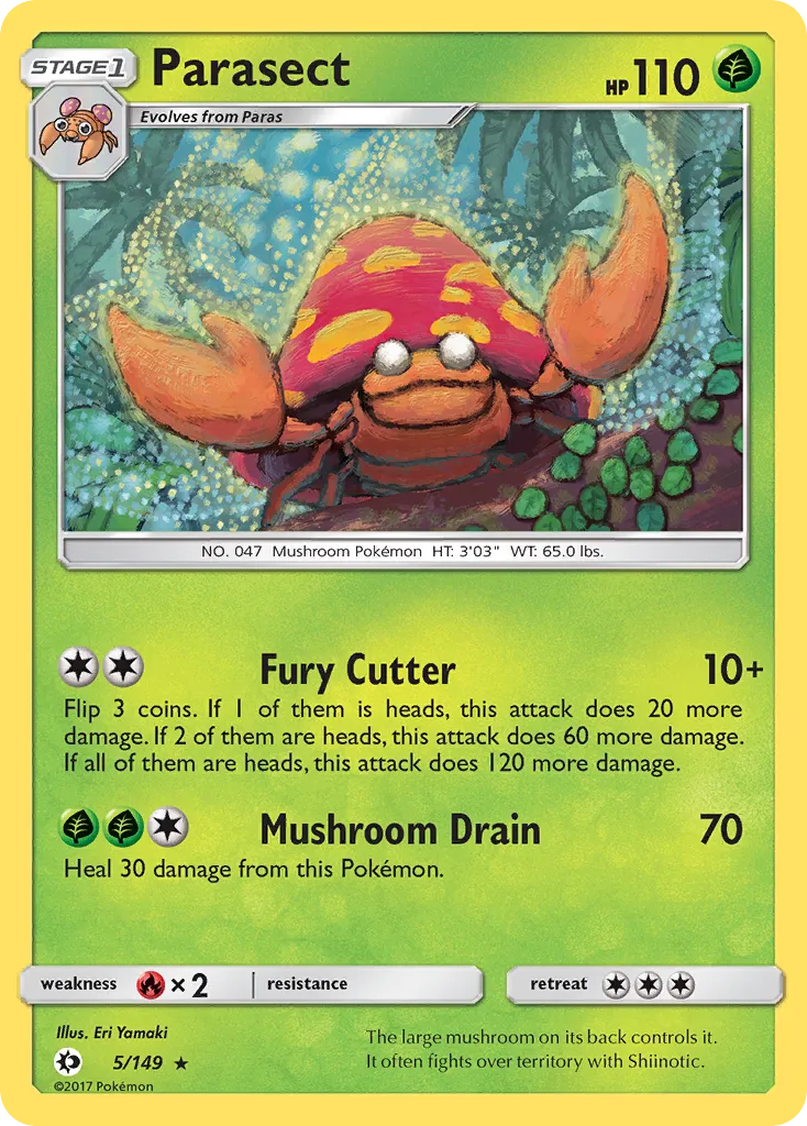 2017 Sun & Moon Parasect Rare #005/149 Rare card image
