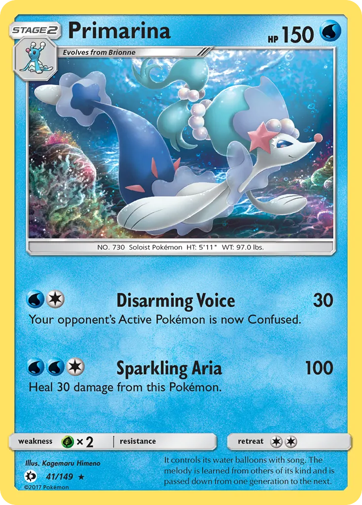 2017 Sun & Moon Primarina Rare #041/149 Rare card image