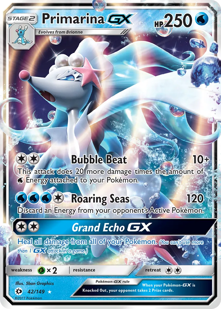 2017 Sun & Moon Primarina-GX #042/149 Rare Holo GX card image