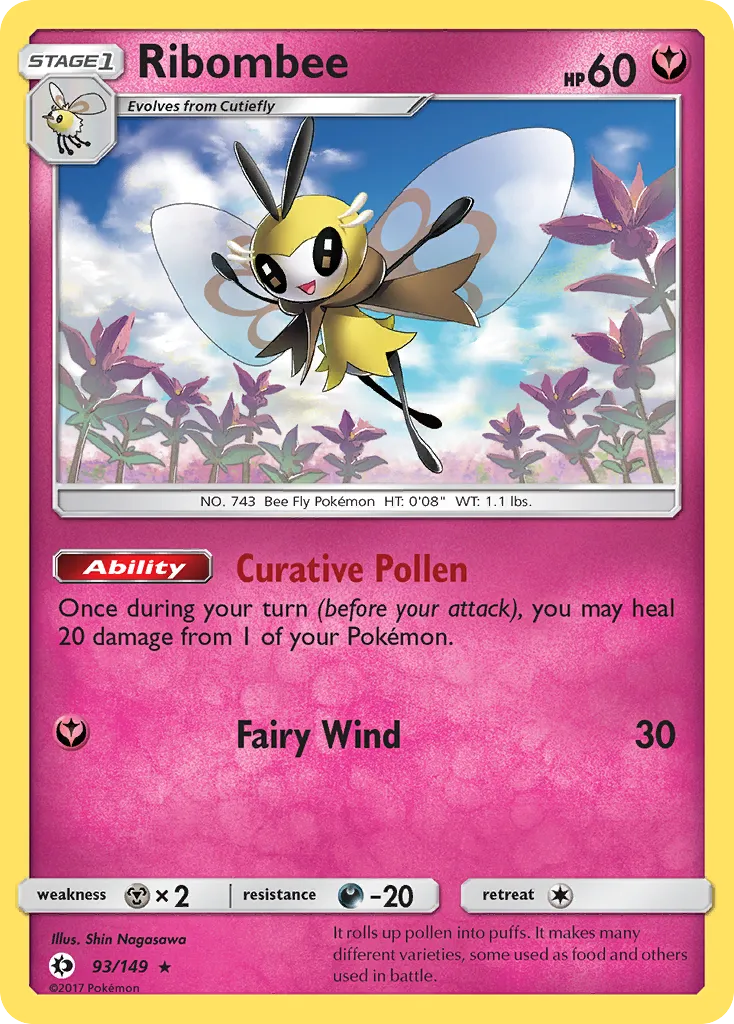 2017 Sun & Moon Ribombee Rare Holo #093/149 Rare Holo card image