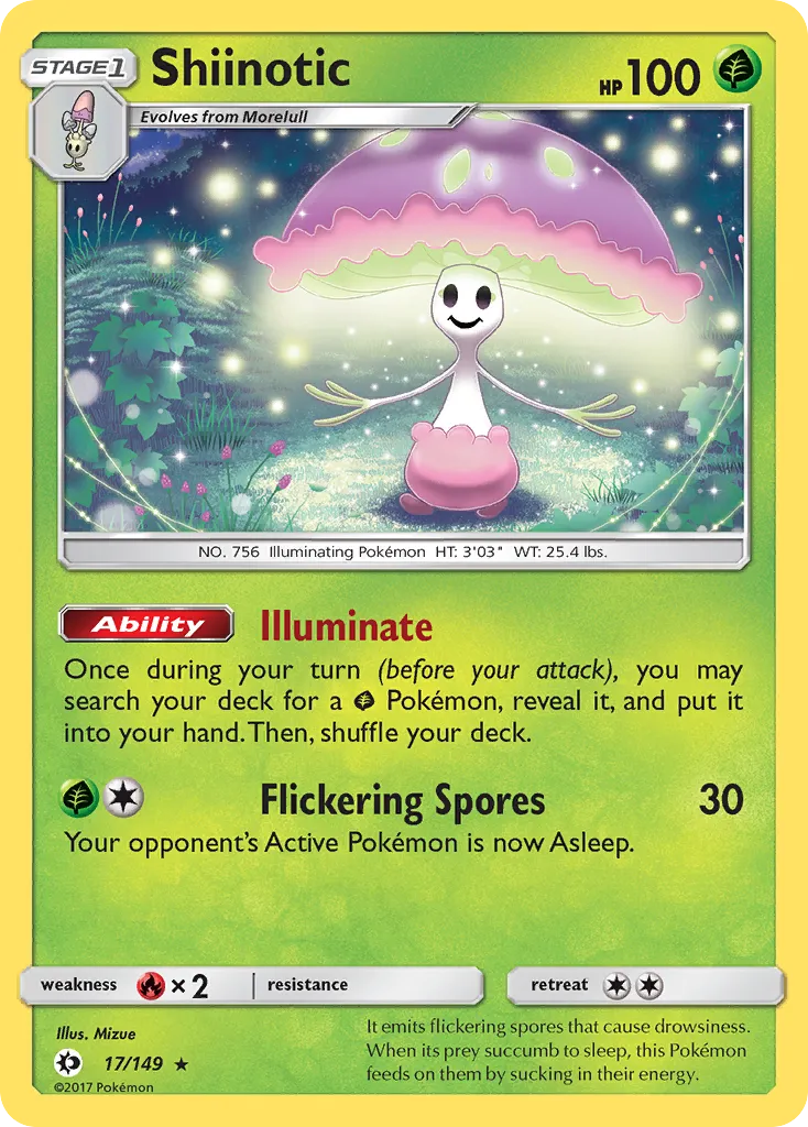 2017 Sun & Moon Shiinotic #017/149 Rare Holo card image