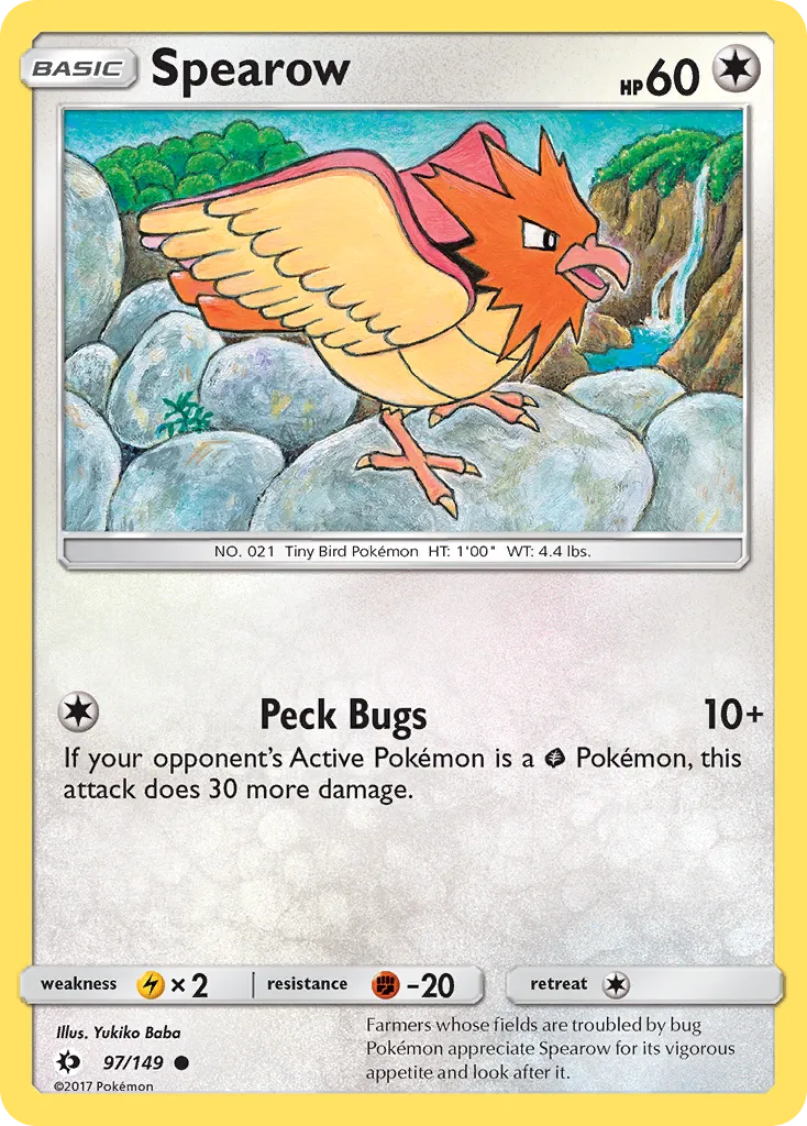 2017 Sun & Moon Spearow Common #097/149 Common card image