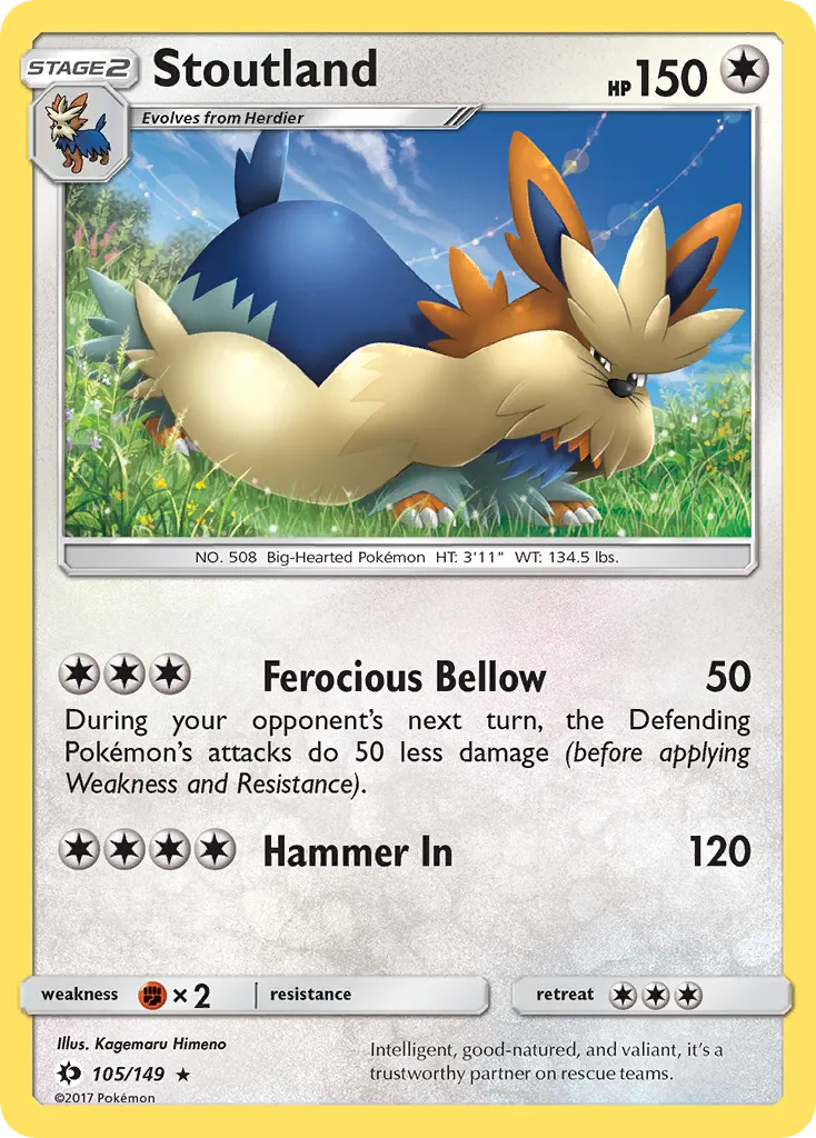2017 Sun & Moon Stoutland Rare #105/149 Rare card image