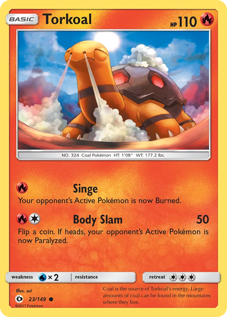 2017 Sun & Moon Torkoal Common #023/149 Common card image