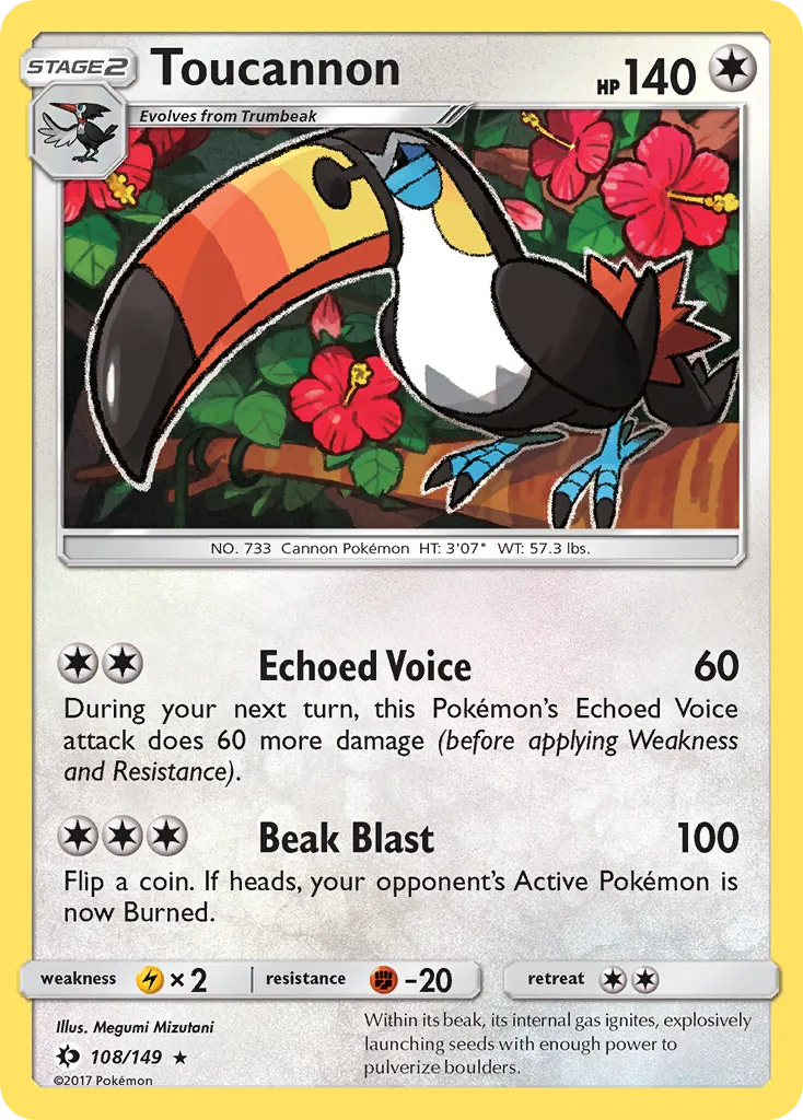 2017 Sun & Moon Toucannon Rare #108/149 Rare card image