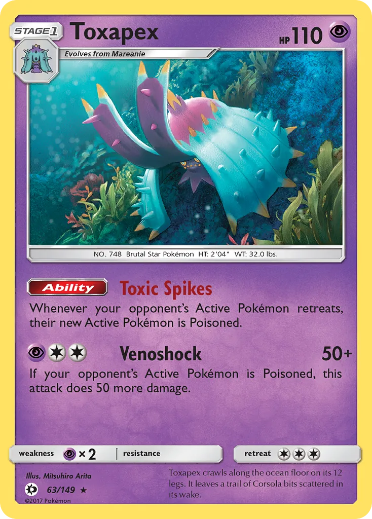 2017 Sun & Moon Toxapex #063/149 Rare Holo card image