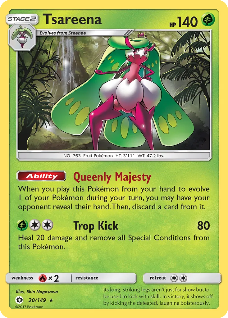 2017 Sun & Moon Tsareena #020/149 Rare Holo card image