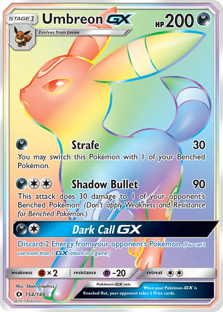 2017 Sun & Moon Umbreon-GX #154/149 Rare Rainbow card image