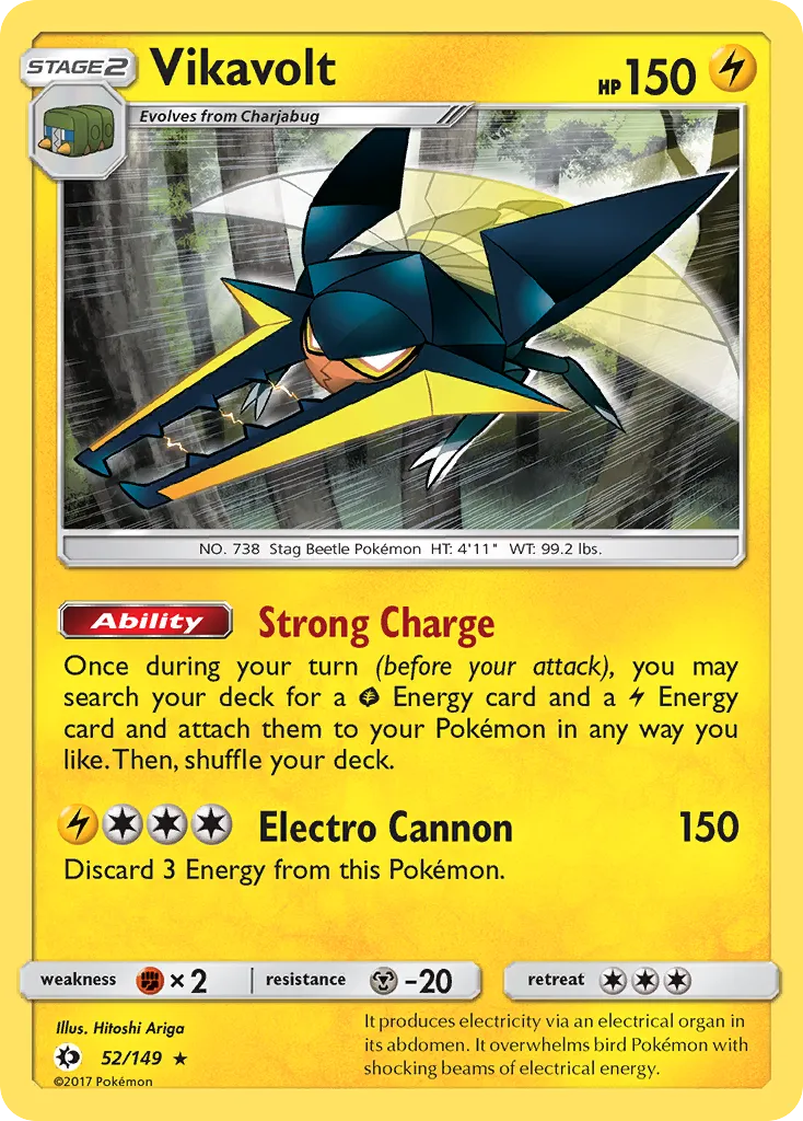 2017 Sun & Moon Vikavolt #052/149 Rare Holo card image